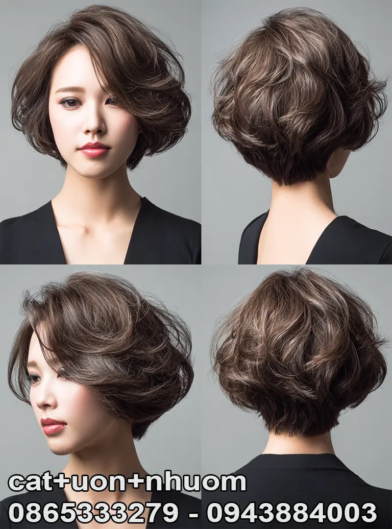 Kiểu tóc ngắn phong cách châu âu , nhuộm màu trung tính và highlights.